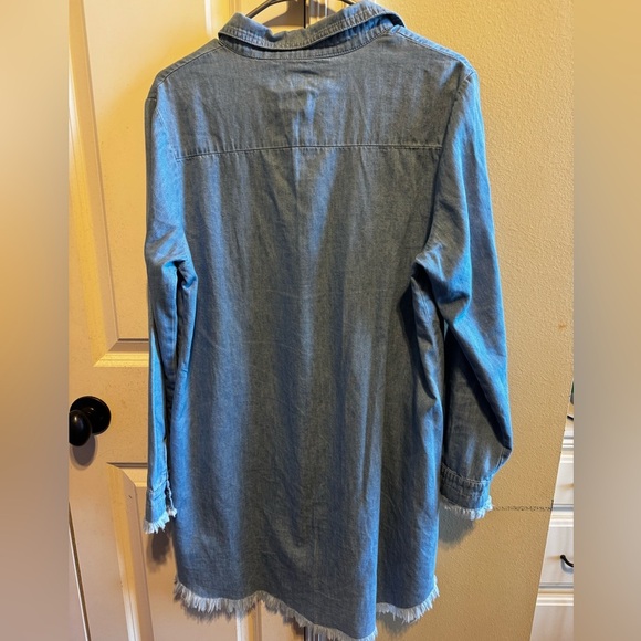 Zilcremo Women Denim Button Down Shirt Dress Long Sleeve Distressed Jean Sz L - Picture 11 of 15